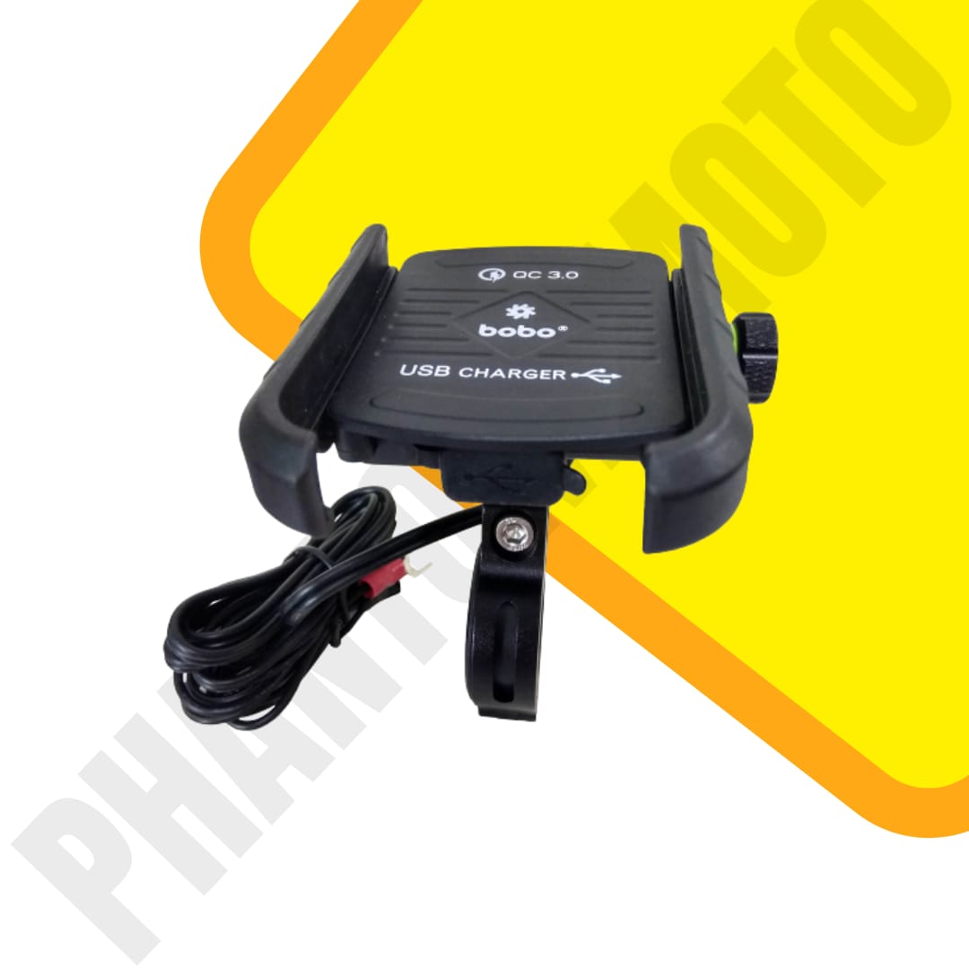 Bobo Bm1 Jaw-Grip Bike Phone Holder (With Fast Usb 3.0 Charger) Motorcycle Mobile Mount