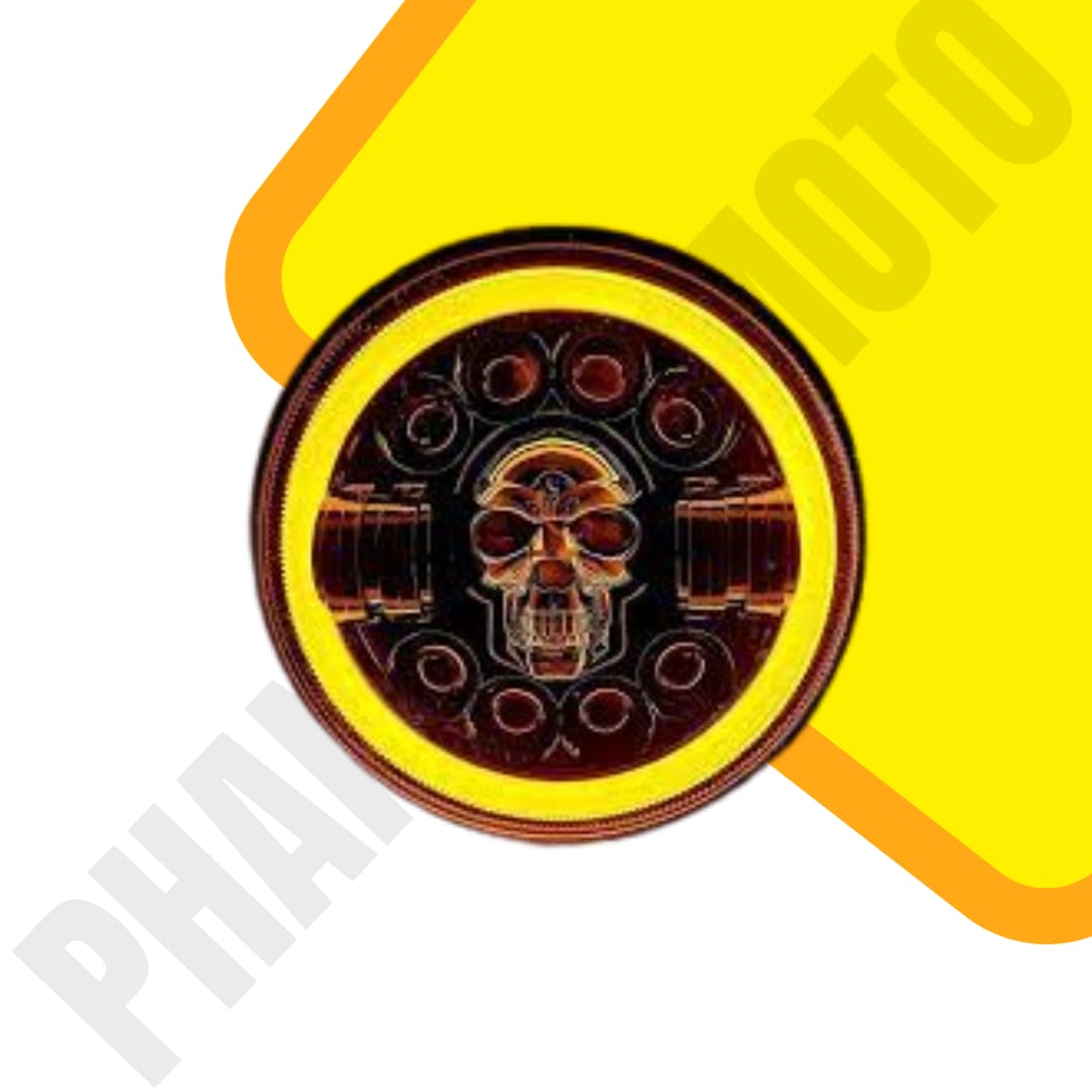 Skull Headlight 110W With White & Amber Drl