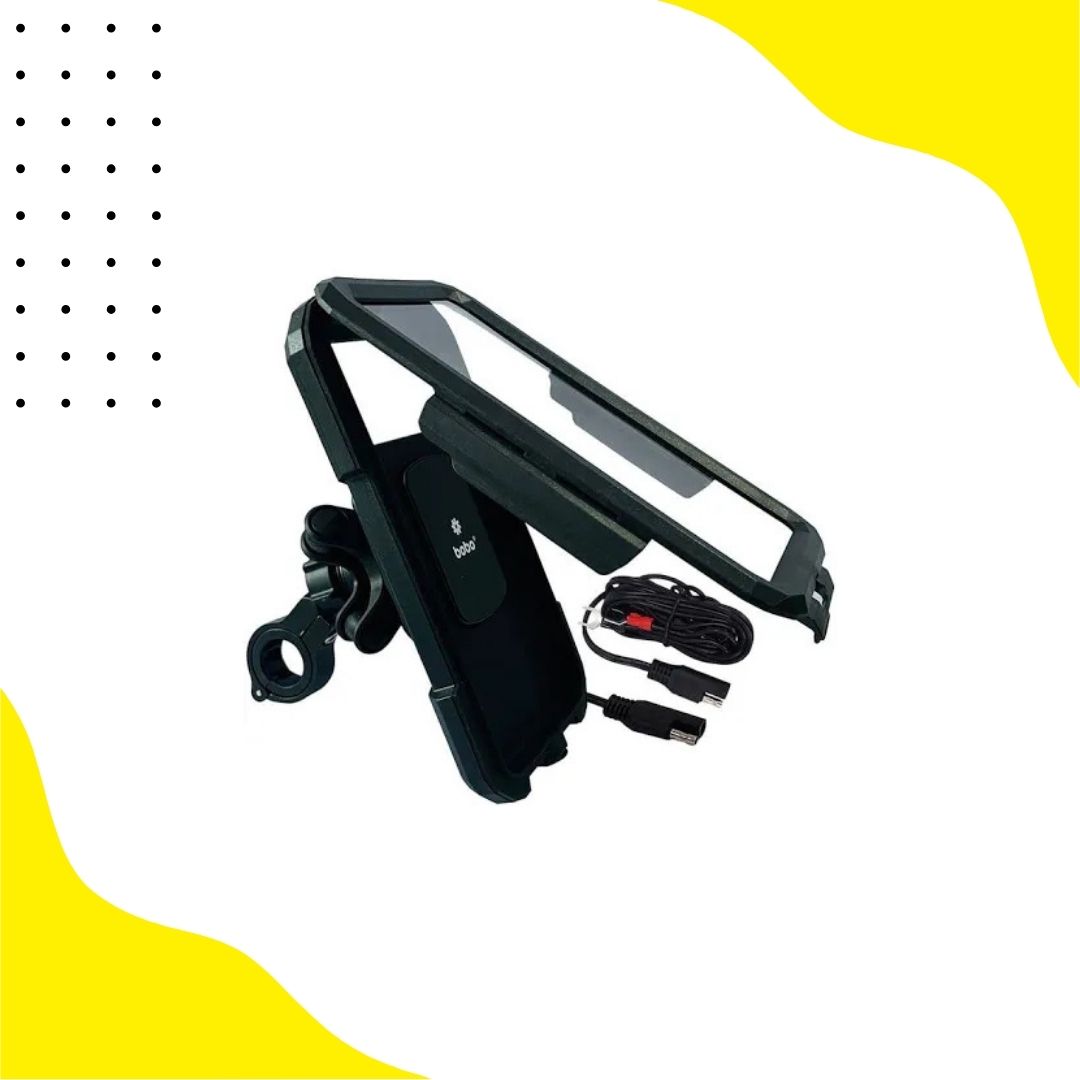 BOBO BM11H PRO PLUS Fully Waterproof Bike Phone Holder with PRO PLUS Vibration Damper (with Fast 15W Wireless Charger & USB-C Input/Output Port) Motor
