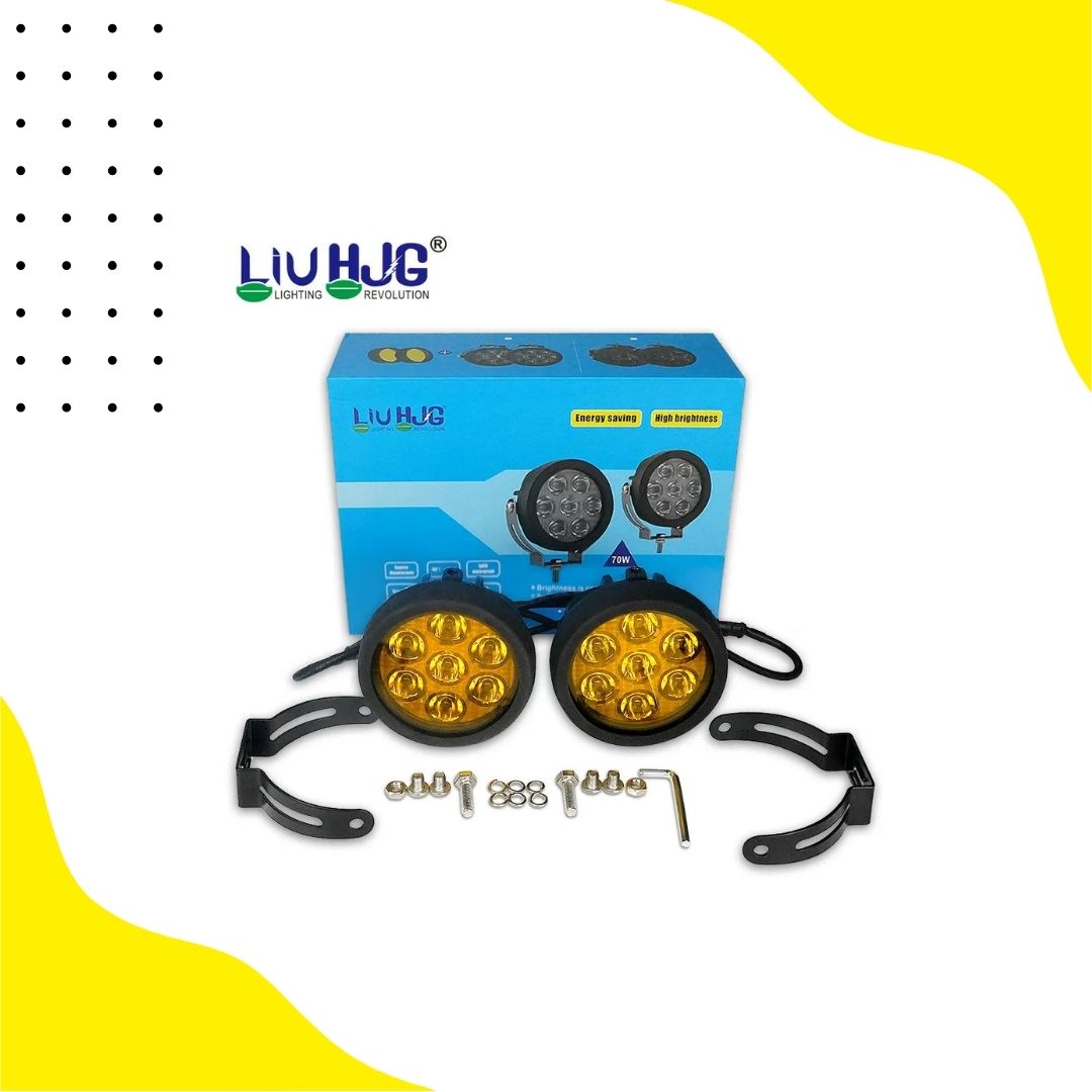 HJG Original 7 LED 140W Dual Color Yellow/White LED Fog Lights with Yellow Filter Cap